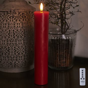 Sille Exclusive lys med 3D flamme. Ø5 - 25 cm højt. Rødt