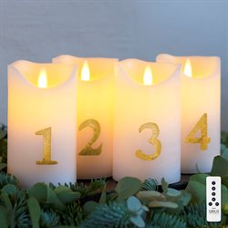Sirius Sara vokslys - Advent. Sæt med 4 stk. Hvid/Guld