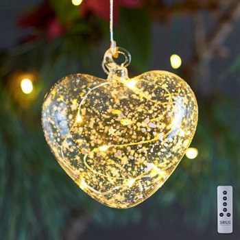Sirius Romantic glas hjerte - Ø10 cm. med 8 LED