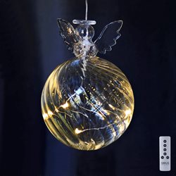 Sirius Wave glaskugle med engel - Ø8 cm. med 5 LED