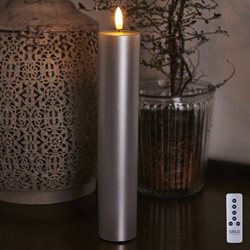 Sirius Sille Exclusive lys med 3D flamme. Ø5 - 25 cm højt. Sølv