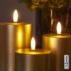 Sirius Sille Exclusive med 3D flamme. Sæt med 3 lys Guld