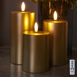 Sirius Sille Exclusive med 3D flamme. Sæt med 3 lys Guld
