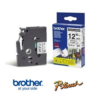 Brother TZS131 Tape - Ekstra klæbende - Sort tekst, Klar tape. 12 mm