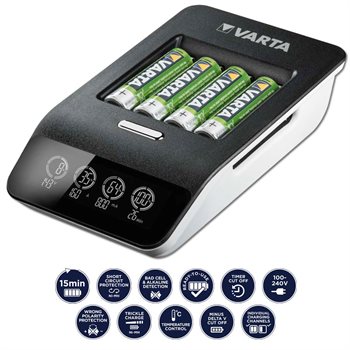 Varta - LCD Ultra fast Charger+ med 4 x 2100 mAh AA batterier